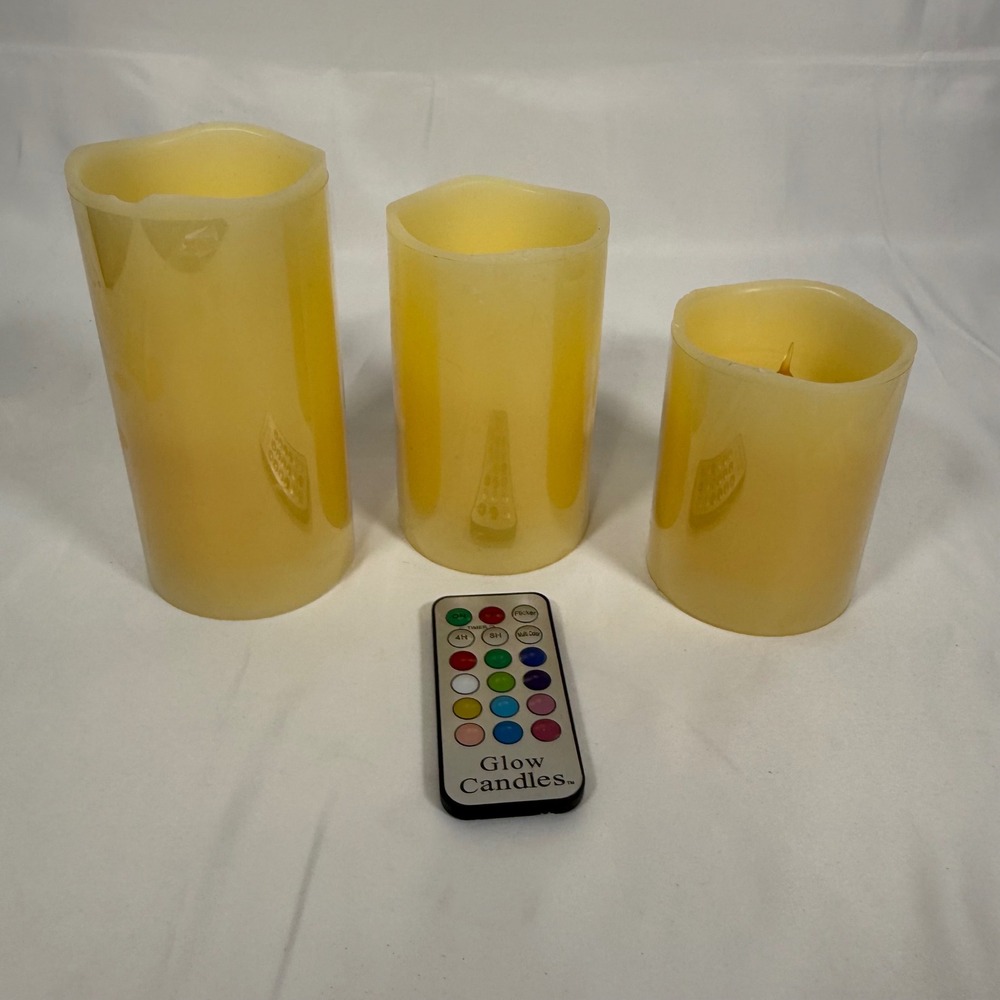 Glow Candles LED Pillar Candles Cream Color Changing Remote Set of 3